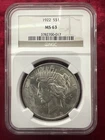 1922 Peace Silver One Dollar Coin $1 NGC MS 63 Free Shipping 3782700-017