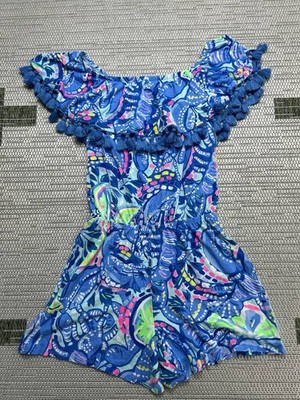 Lilly Pulitzer La Fortuna Off The Shoulder Romper Womens XXS Blue Peri Pinch