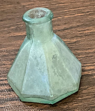 NICE AQUA Light Green UMBRELLA INK BOTTLE MARKED "I" ROLLED LIP Antique