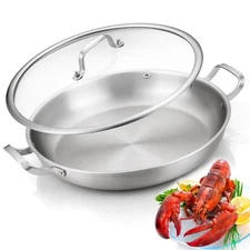 Tri-Ply Stainless Steel Paella Pan, 14.5 inch Large Skillet,12 Servings 18/10...