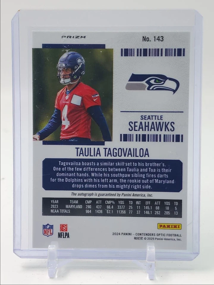 TAULIA TAGOVAILOA 2024 CONTENDERS OPTIC ROOKIE SILVER PRIZM RC AUTO Q0358 - Image 2 of 2