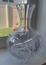 American Brilliant Cut Crystal Carafe Decanter Vase 8" Vtg Hobstar Diamond Cut