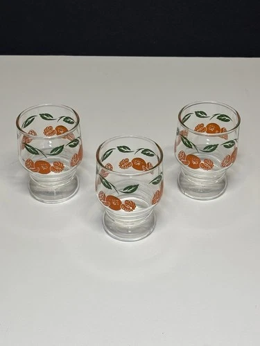 Vintage Anchor Hocking 6oz Orange Juice Glasses Footed. 31/2” Tall Lot Of 3