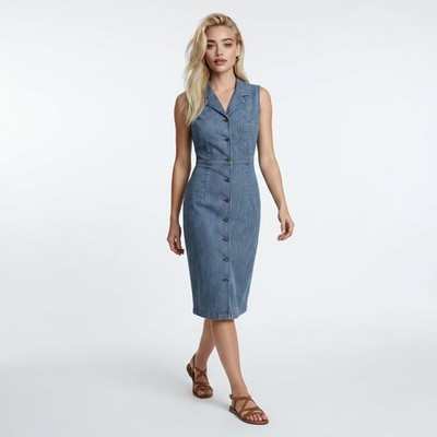 Vintage Y2K Liz Claiborne Sleeveless Stretch Pinstripe Denim Pencil Dress 10