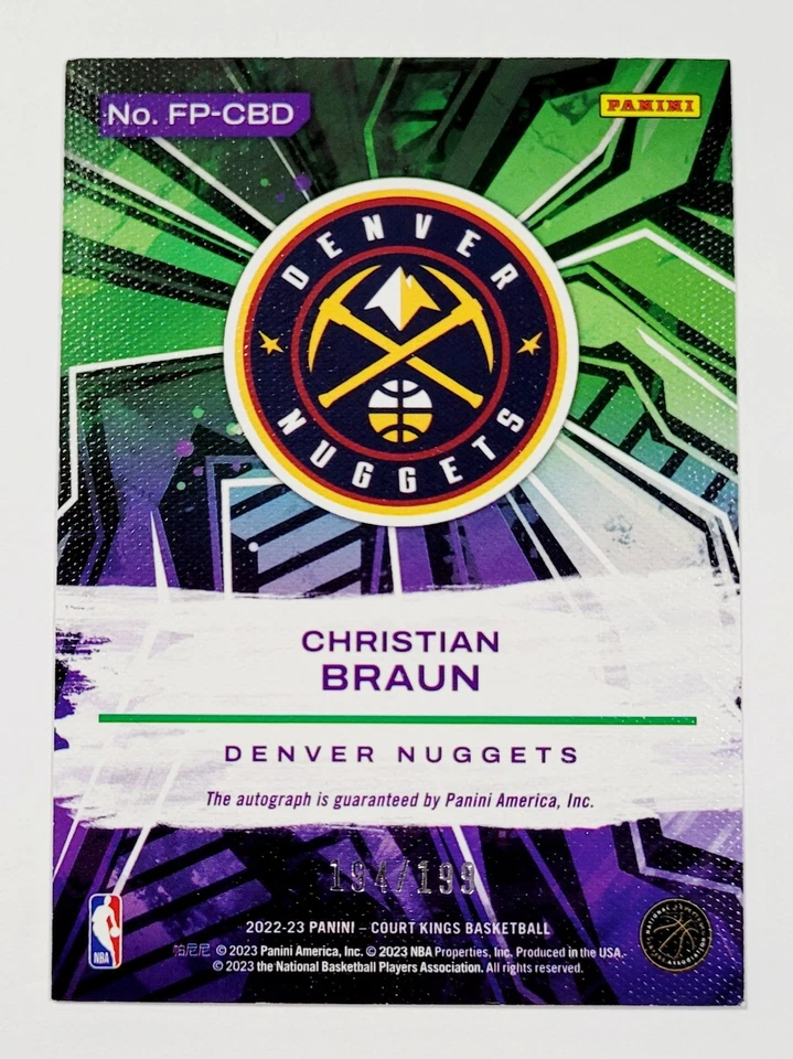 2022-23 Panini Court Kings Christian Braun RC Fresh Paint Auto /199 Denver - Image 2 of 3