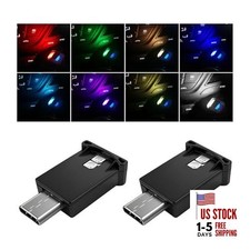 2 PCS USB Type C LED Ambient Light, 8 Colors RGB LED Car Atmosphere Lamp