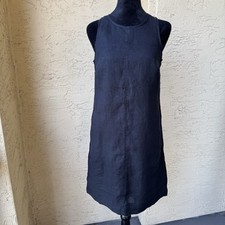J. Crew Linen Shift Dress Sz XXS Black Pockets Button Back Minimalist Casual