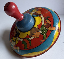 VTG Children's Tin Toy TOP, Works Perfectly, Ohio Art Co.. Litho Push Down Pump