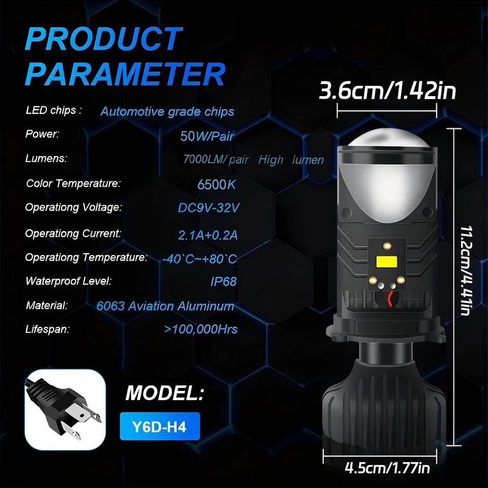 2PCS-H4 DC9V-32V 50W LED Headlight Kit High Low Beam Bulb 6500K White 7000LM - Image 2 of 4