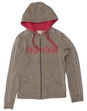 Adidas Womens Graphic Zip Hoodie Sweater UK 12 Medium Grey Cotton CR06