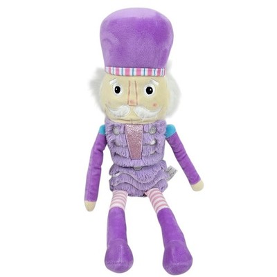 Iscream Plush Nutcracker Faux Fur Glitter Purple 17in Holiday Decor Toy NWOT
