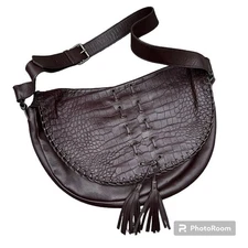 Nicole Miller Collection Large Brown Leather Textured Saddle Flap Shoulder Bag