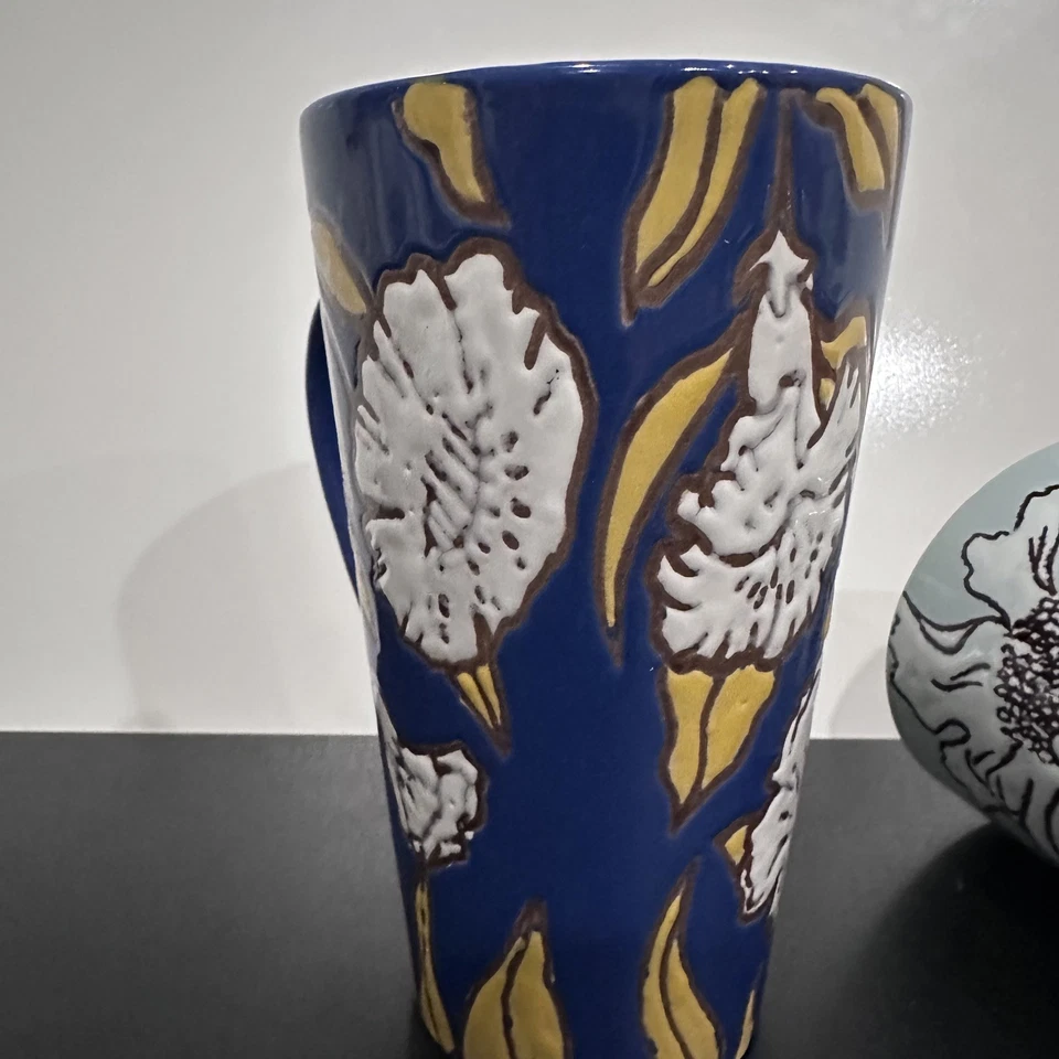 Spectrum Set of 2 Blue Yellow White Flower Floral Coffee Mugs - Image 3 of 4
