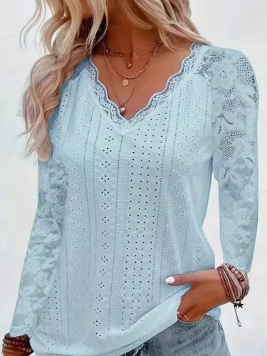 Eyelet Lace Sleeve V-Neck Blouse - Picture 22 of 32