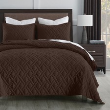 Horimote Home Quilt Set Queen Size Chocolate Classic Geometric Diamond Stitched