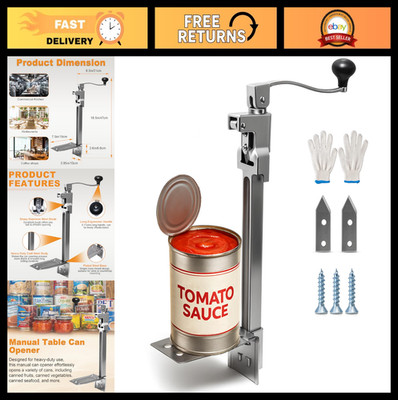 Heavy Duty Manual Can Opener - Industrial Tabletop Tool for 10'' Cans, 2 Blades,