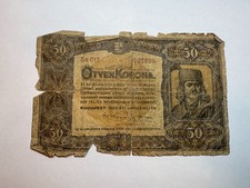 Hungary 50 Korona 1920 Heavily Circulated Banknote Vintage Collectible Currency