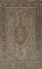 Vintage Dining Room Area Rug 8x11 Muted Distressed Hand-knotted Medallion Carpet