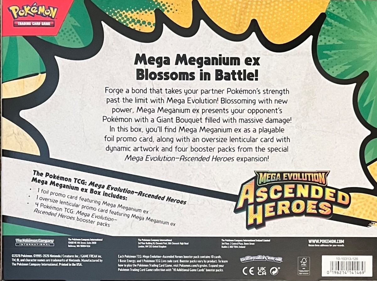 Pokémon TCG Mega Meganium ex Box Ascended Heroes Sealed 4 Packs