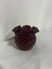 Vintage Fenton Dark Ruby Red Hobnail Ruffled Vase 3 Inch tall