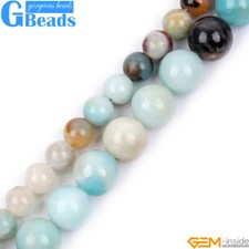Natural Multi-Color Amazonite Gemstone 2mm Large Hole Round Beads Free Shipping