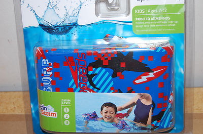 NIP Kids Speedo Armbands Ages 2-12 Printed begin to swim blue boys