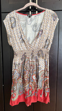 Lily White Y2K Dress Womens Short Sleeve Dress Paisley White Multicolor