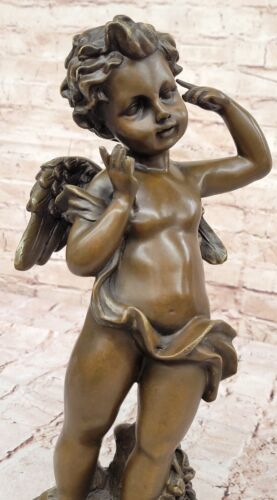 Escultura de bronce hinchable feliz querubín ángel de Moreau decoración francesa estatuilla oferta - Imagen 6 de 10