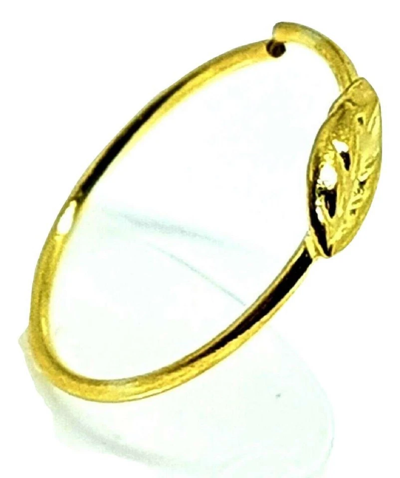 Nose Ring 9Ct Yellow Gold Feather Tragus 8mm Hoop 22g (0.6mm) 9k Ring Split Ring - Image 3 of 4