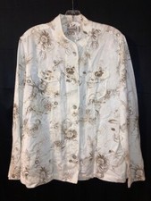 Chico's Linen Blend Mandarin Collar Lightweight Jacket Size 2 L/12-14 EUC