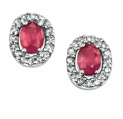 Natürliche Rubin Ohrringe mit Diamant Cluster Einfassung in 9 kt Weißgold Brandneu