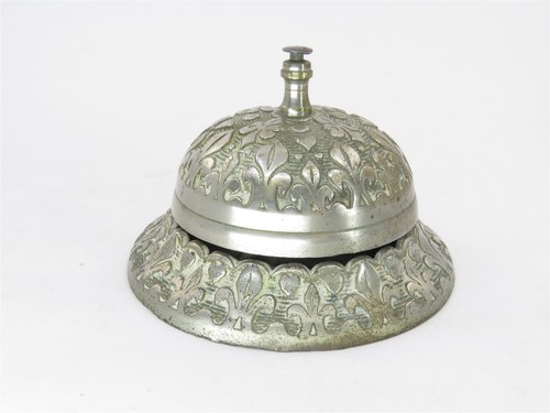 Victorian Desktop Service Bell with Fleur de Lis & Hearts 3.5" Diam x 2.5" Tall - Picture 3 of 8