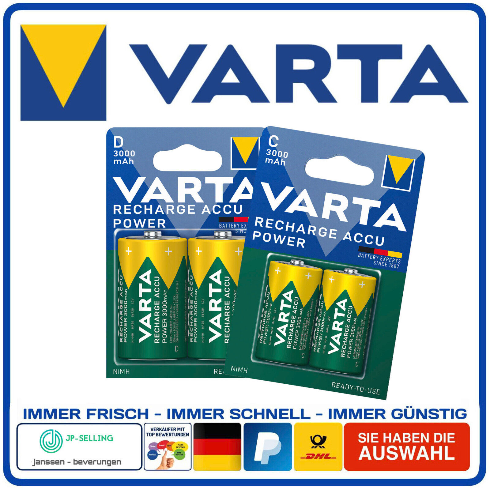 Thumbnail - Varta Akku 1,2v 3000mah 2er Blister C Baby D Mono Auswahl Lr20 Lr14