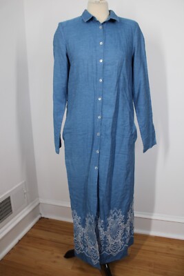 Aker 40 M Blue Chambray Modest Button-Front Embroidered Maxi Shirt Dress  Turkey | eBay
