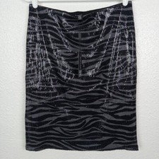 Cable  Gauge Sequin Skirt Women Size XS Black Gray Zebra Print Pencil Pull On