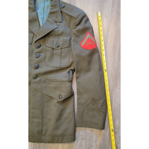 Abito vintage US Marine Serge verde giacca uniforme cappotto lana uomo 36XS senza cintura - Foto 10 di 16