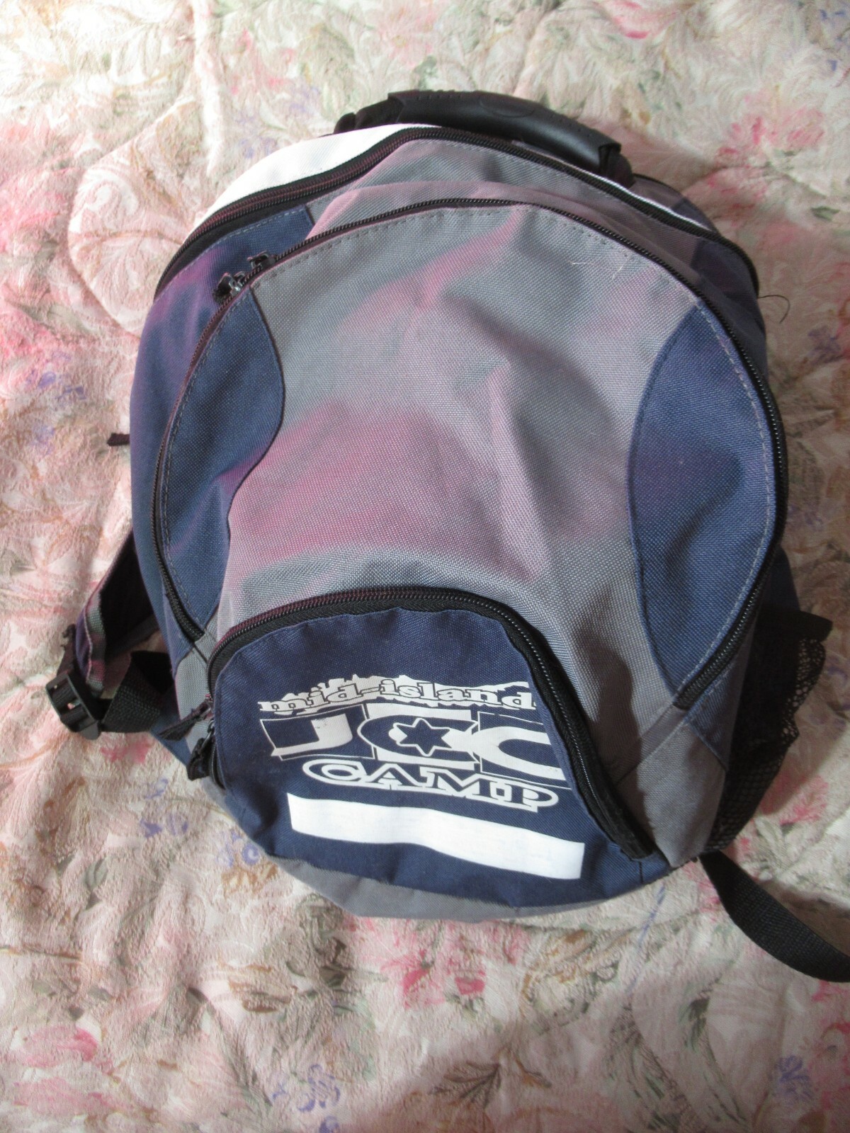 Mid Island Y JCC Camp Blue White School Backpack with 4 Zippered Compartments-image