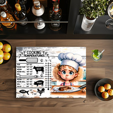 Cooking Temperatures, 11x8" Tempered Glass Cutting Board, Sublimated, cut213