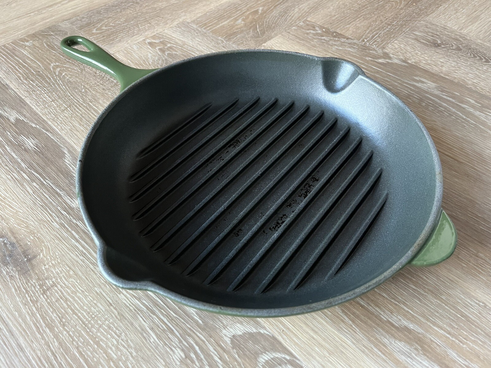 Vintage Le Creuset Green Griddle Skillet Pan