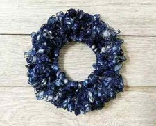 crochet handmade hair scrunchie ribbon pony tail holder shade blue 1pc