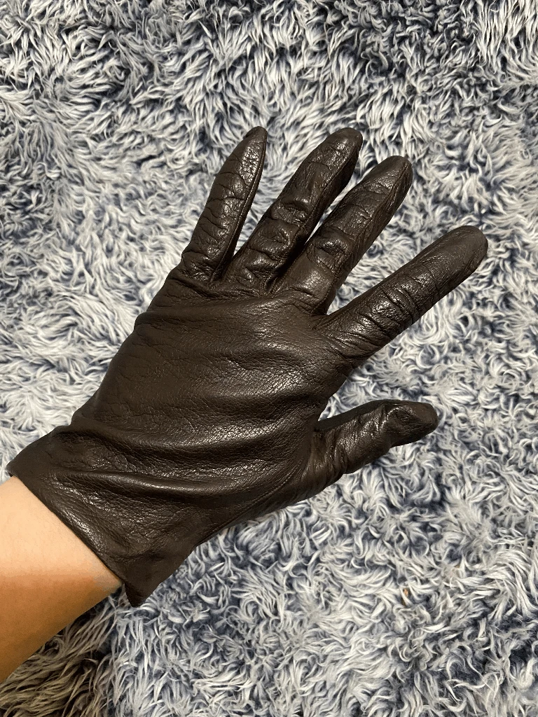 Gants en cuir souple marron foncé Christian Dior Vintage Chevrosu taille 7,5