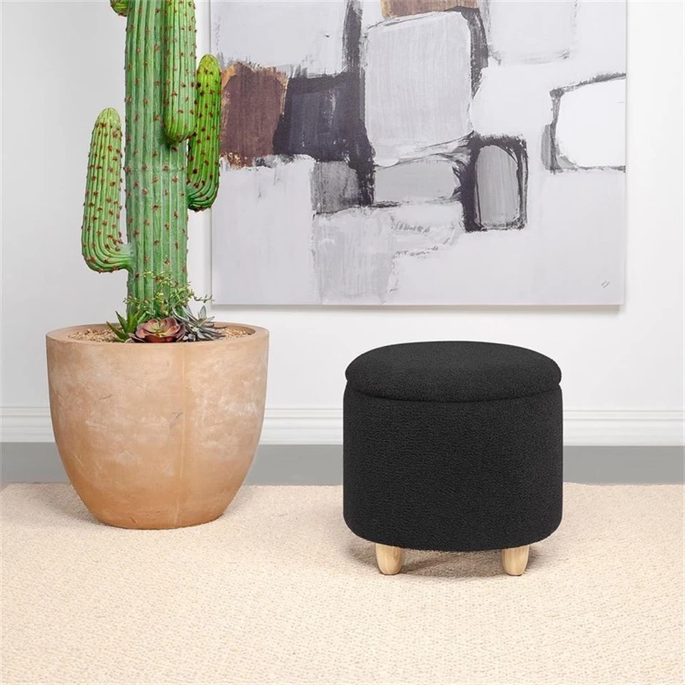 Coaster Valia Fabric Upholstered Round Storage Ottoman Black - Image 2 of 4