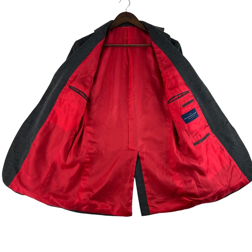 Blazer Holland & Sherry Para Hombre Talla 42R Gris Dos Botones Lana Merino Forro Rojo Foto 2 de 4