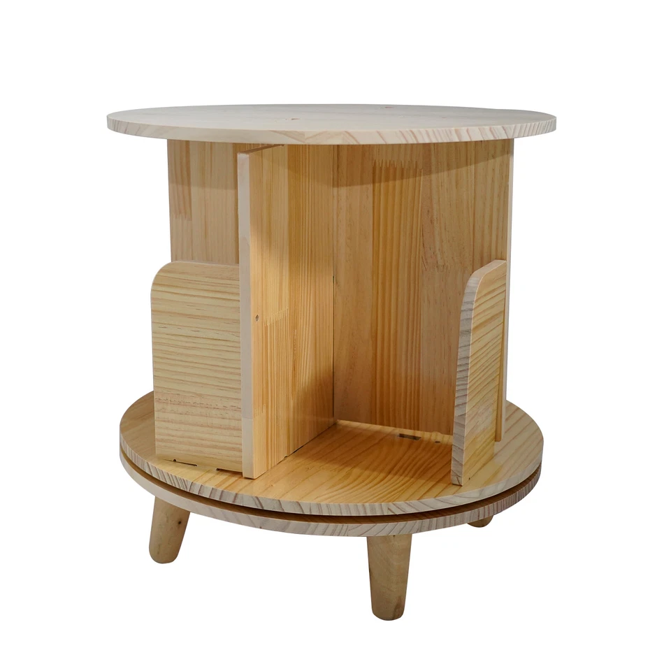 1-Tier Floor Standing Solid Wood Single-Layer Rotating Bookshelf 31cm H Bookcase - Image 3 of 4