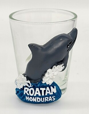 Roatan Honduras Souvenir Shot Glass 3-D Dolphin  - 588