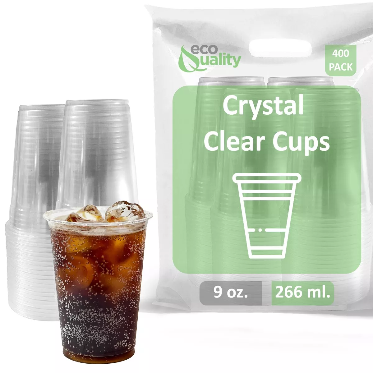 9oz Disposable Clear Plastic Smoothie Cups for Iced Coffee, Tea