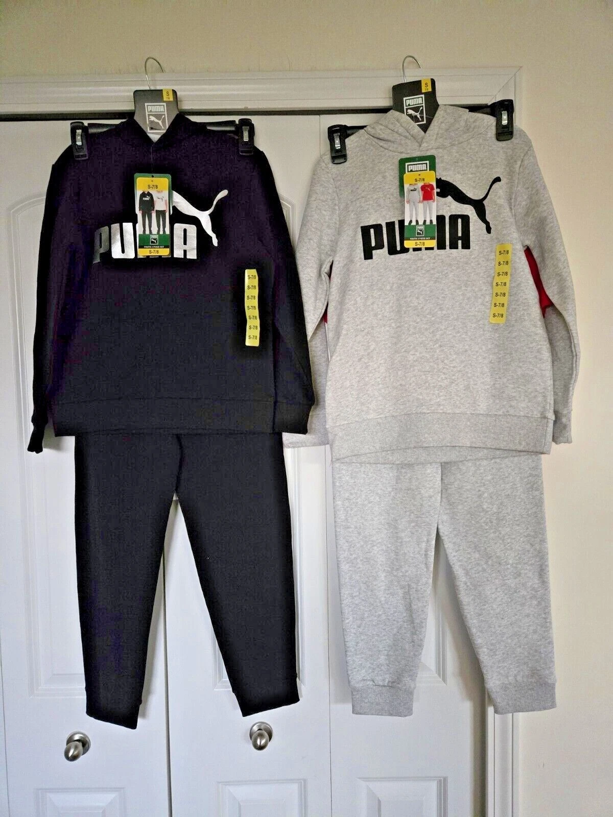 OFF WHITE Set 3 pezzi PUMA ragazzo: felpa con cappuccio camicia e pantaloni taglie S M L NUOVO