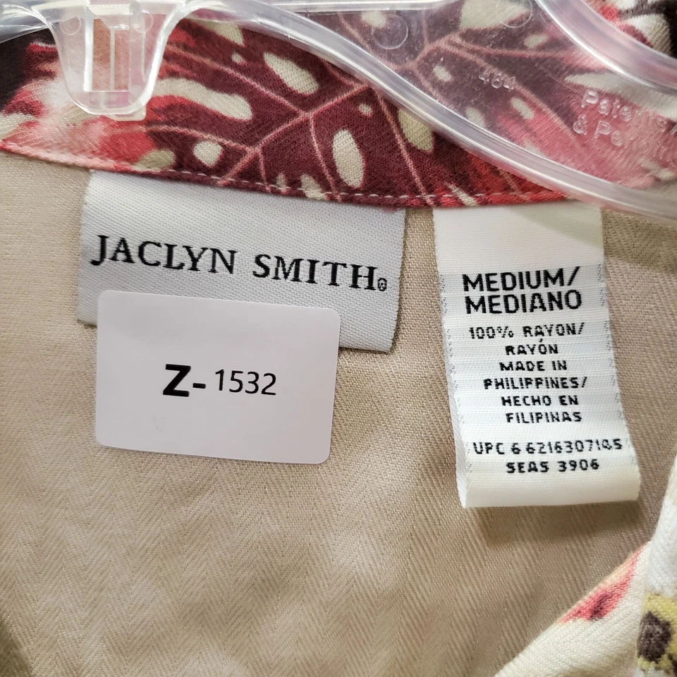 Женский топ Jaclyn Smith средний кремовый тропический гавайский Monstera папоротник короткий рукав - Изображение 2 из 4