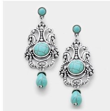 2.75" Turquoise Long Blue Dangle Drop Bead Chunky Earrings Pierced