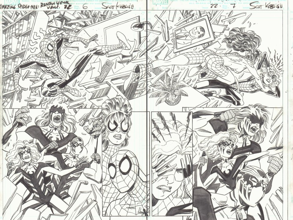 Amazing Spider-Man: RYV #22 pgs. 6 & 7 Spinneret Spiderling art by Scott Koblish Comic Art